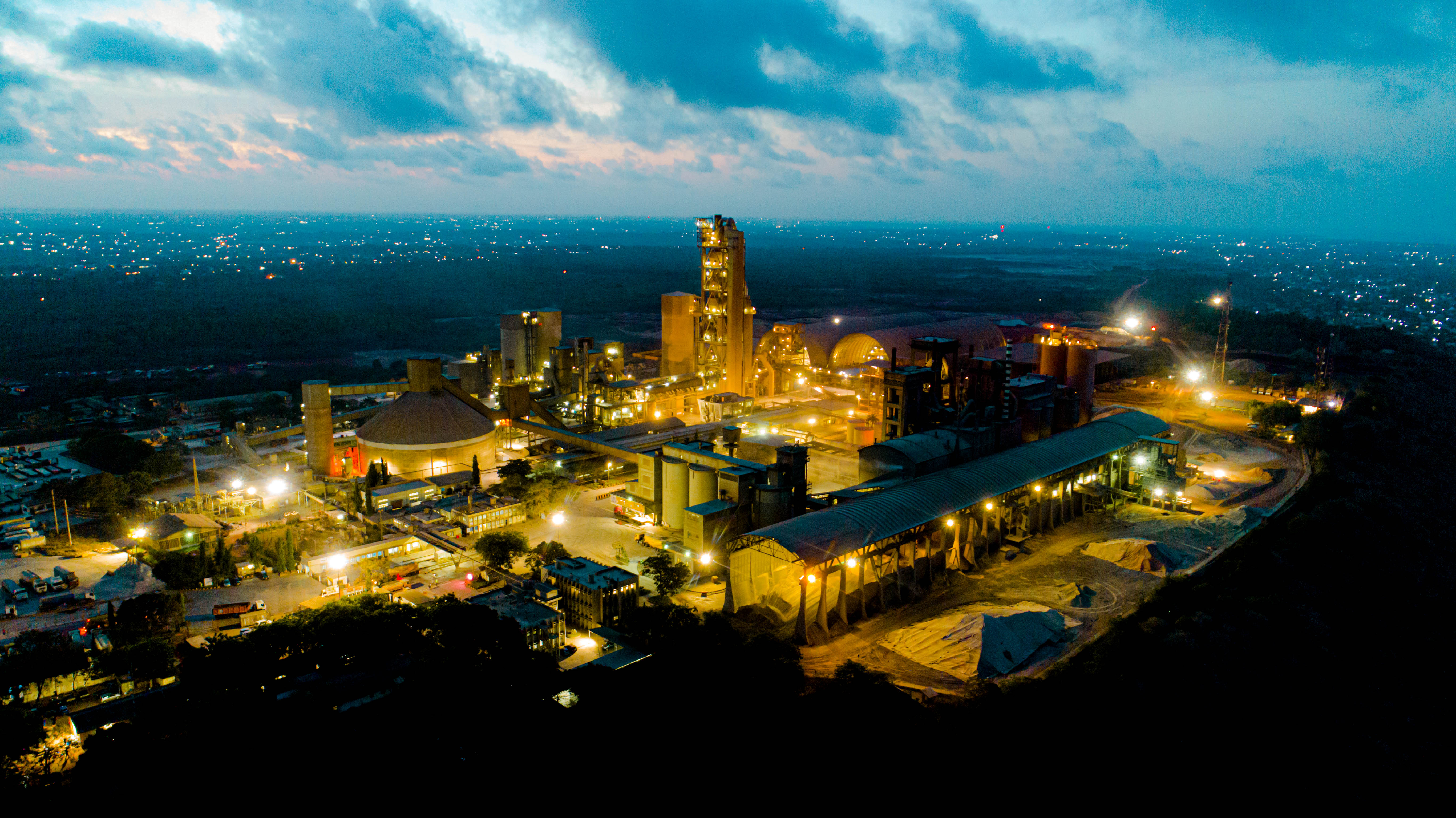 Aerial View of Tanzania Portland Cement Company at night